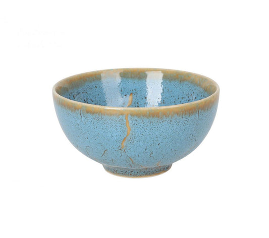 Japo Bowl 11.2x6cm Yui with speckled light blue glaze and golden rim