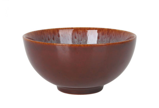 Brown ceramic Japo Bowl with glossy variegated rim, measuring 15.2x7.6cm