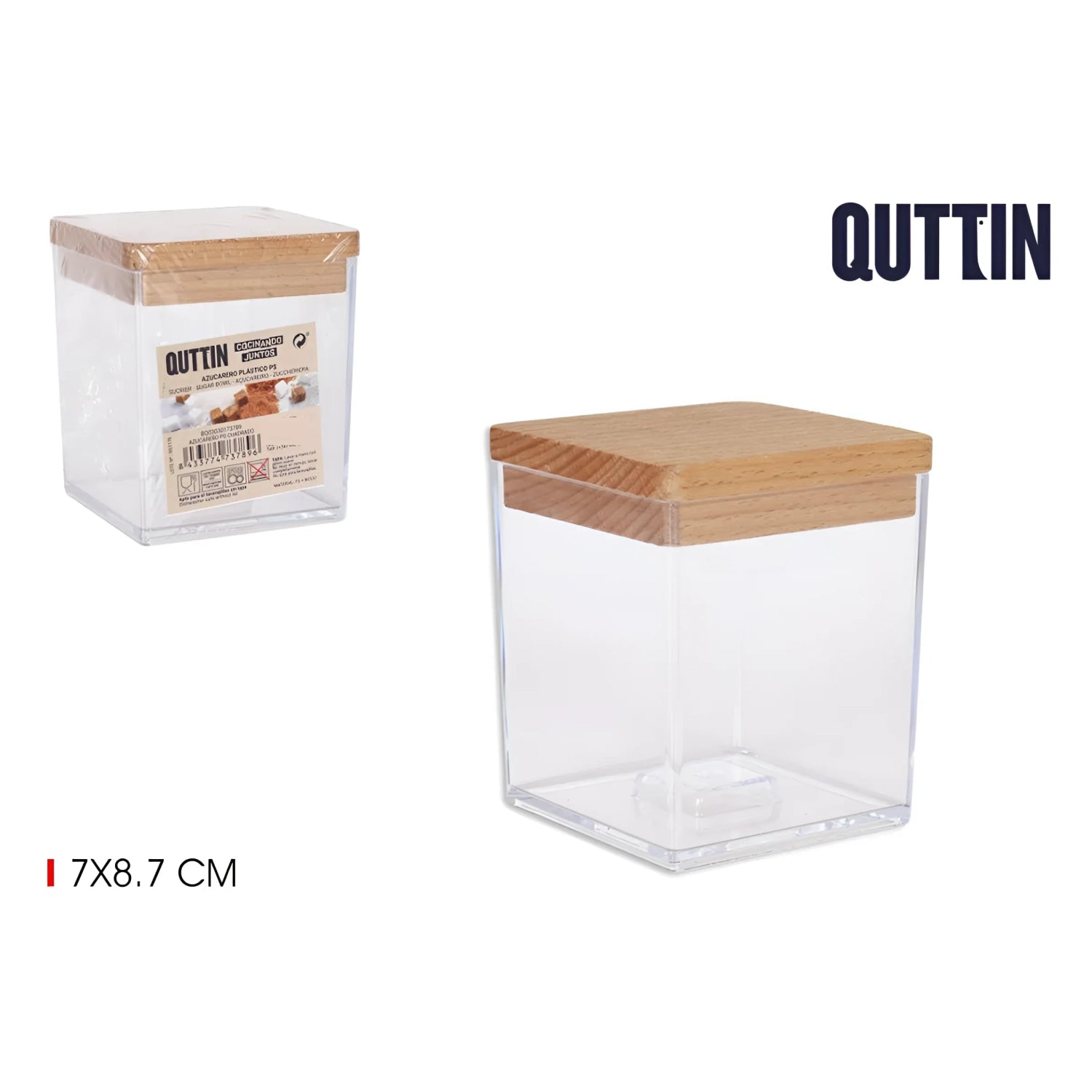 Kitchen pot 7x8.7cm coffee sugar bowl plastic + wood lid