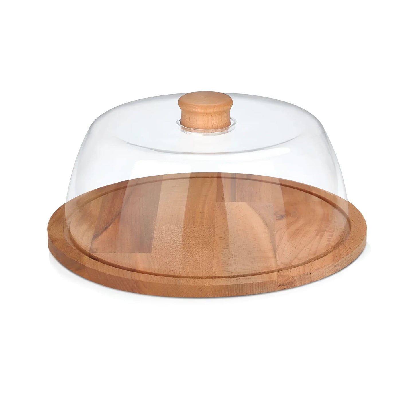 Kitchen Storage Container wood base + plastic lid cake cheese stand 29cm