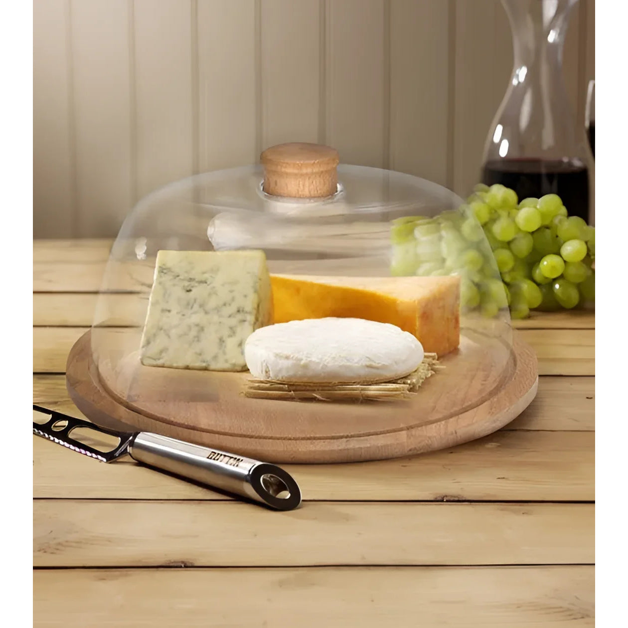 Kitchen Storage Container wood base + plastic lid cake cheese stand 24cm