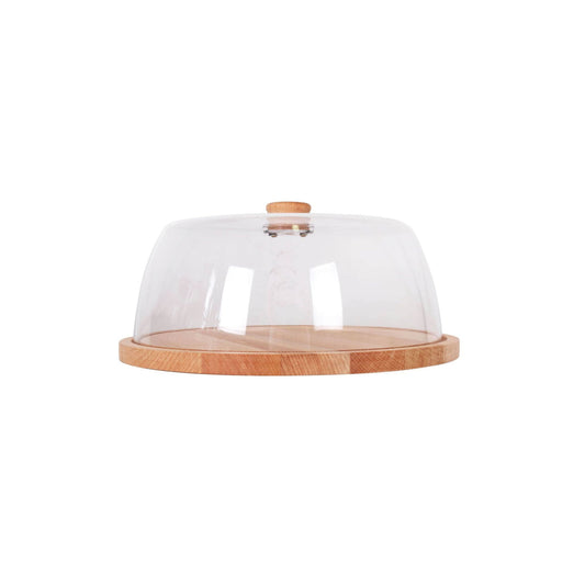 Kitchen Storage Container wood base + plastic lid cake cheese stand 29cm