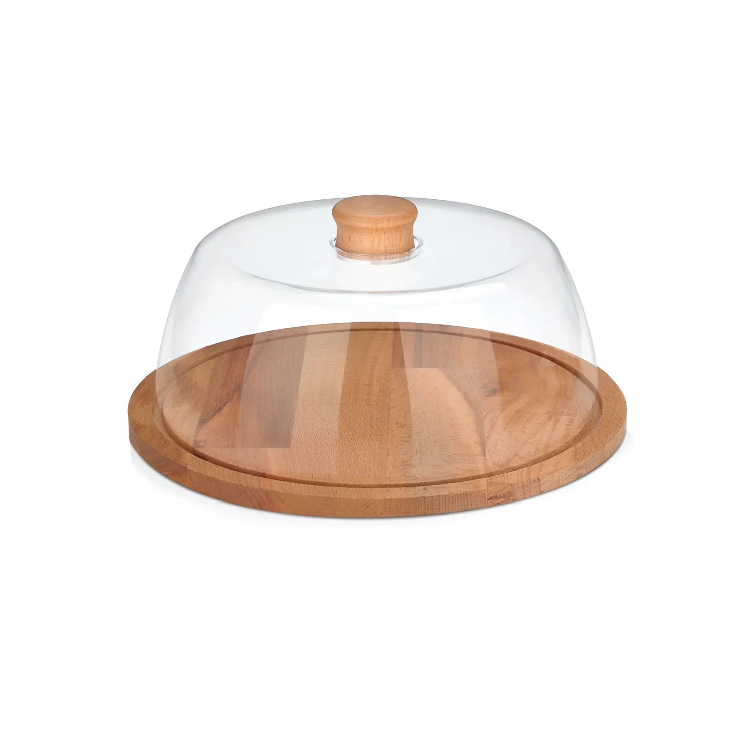 Kitchen Storage Container wood base + plastic lid cake cheese stand 24cm