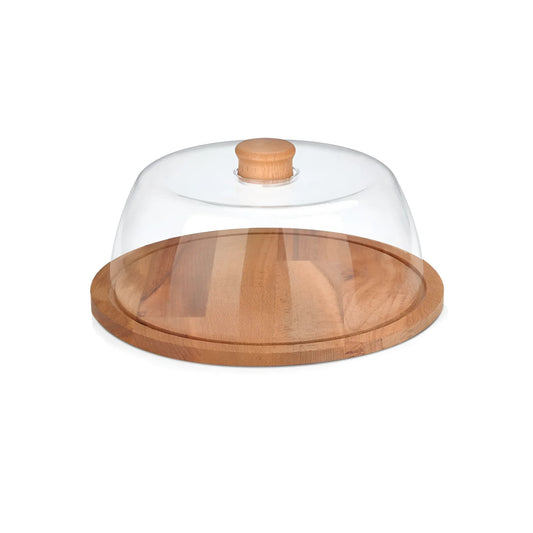 Kitchen Storage Container wood base + plastic lid cake cheese stand 24cm