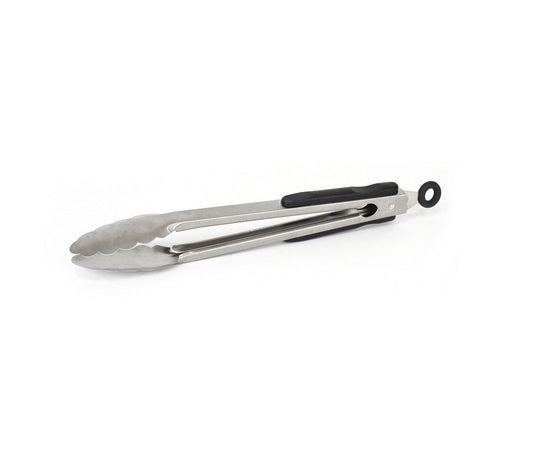 Stainless steel Kitchen Tongs 28.5cm with black silicone grips for cooking and grilling