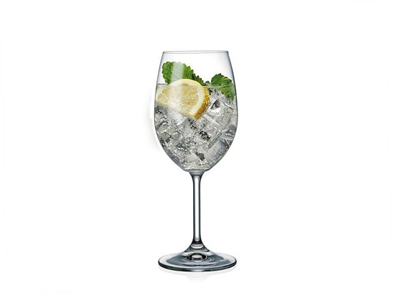 Large 450ml Bohemia Crystal Lara wine glass filled with ice lemon slice and mint leaves