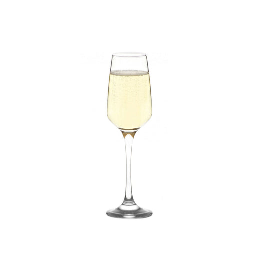 Lavere glass Champagne cava prosecco Flutes 230ml filled with sparkling pale yellow champagne