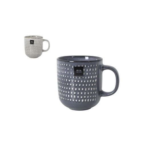 Two ceramic Masanella Coffee Mugs 440ml stoneware with dotted pattern and M logo
