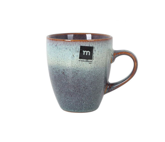 Ceramic Melow 450ml Coffee Tea Mug with Reactive Glaze in Teal Blue and Brown