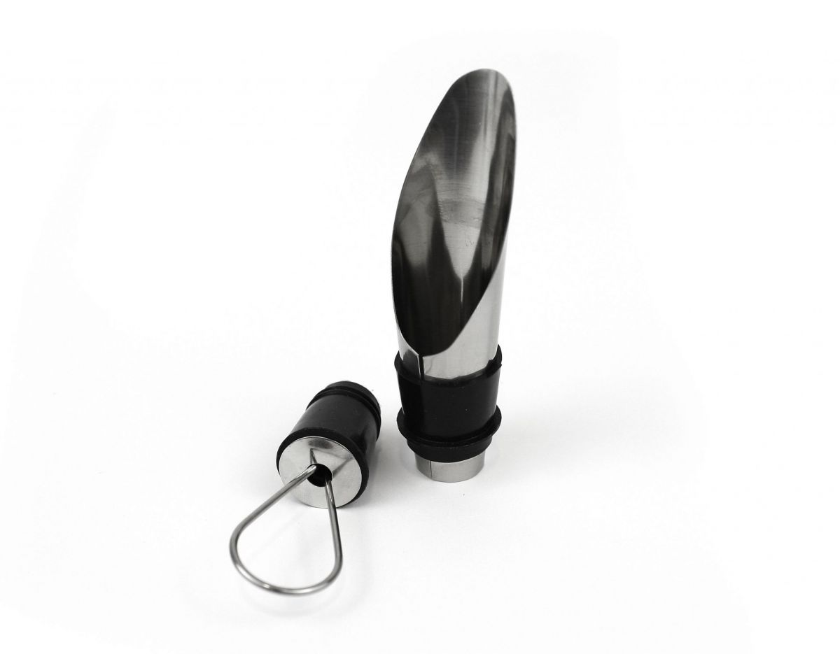 Stainless steel wine pourer and stopper set for the Metal Aerator wine bottle stopper
