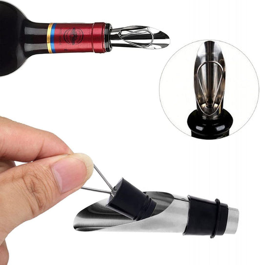 Stainless steel wine pourer and aerator with rubber stopper for the Metal Aerator wine bottle stopper