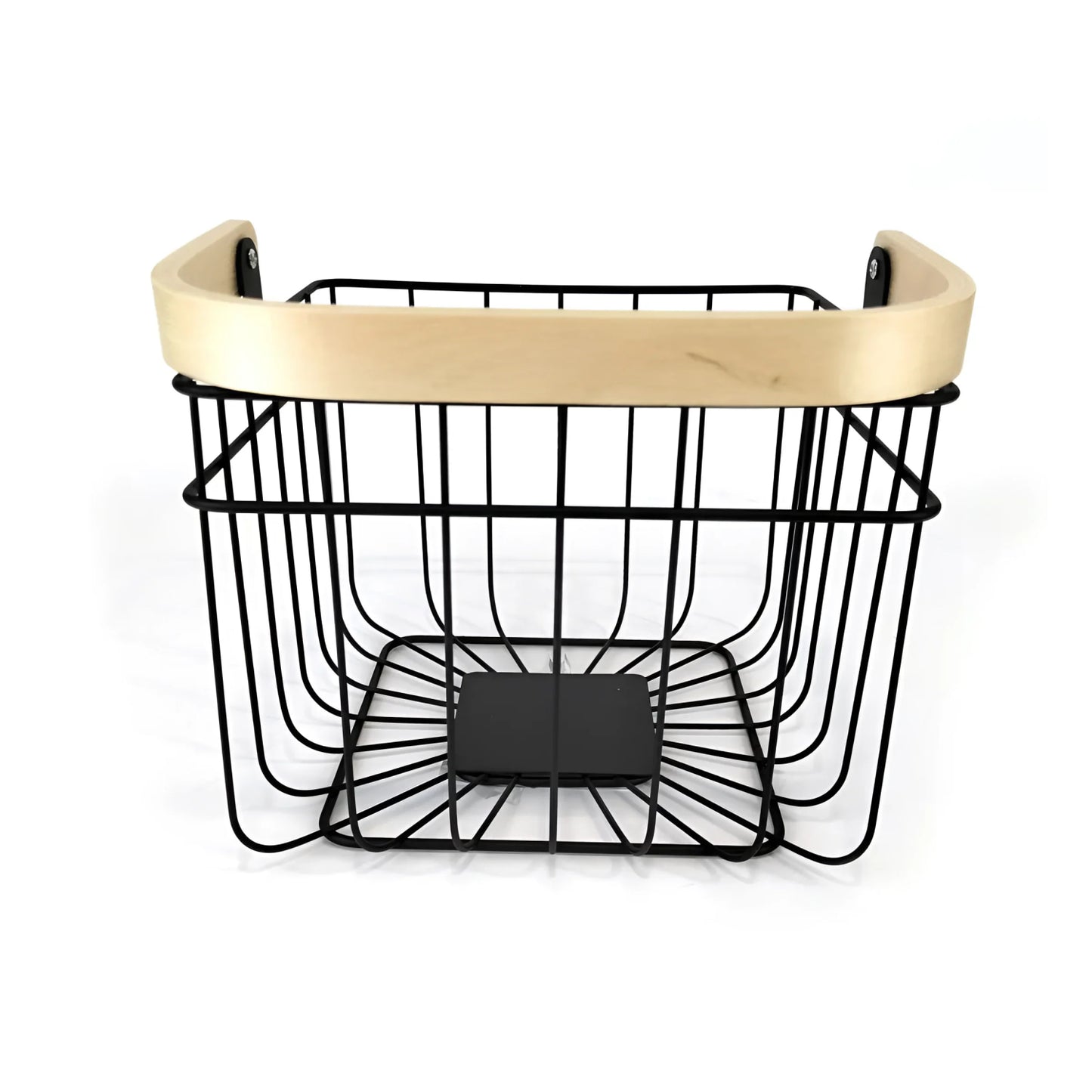 Metal Basket Black kitchen home organizer fruit wood handle bathroom bedroom wardrobes 26cm SQUARE
