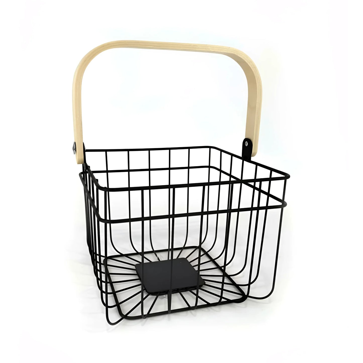 Metal Basket Black kitchen home organizer fruit wood handle bathroom bedroom wardrobes 26cm SQUARE