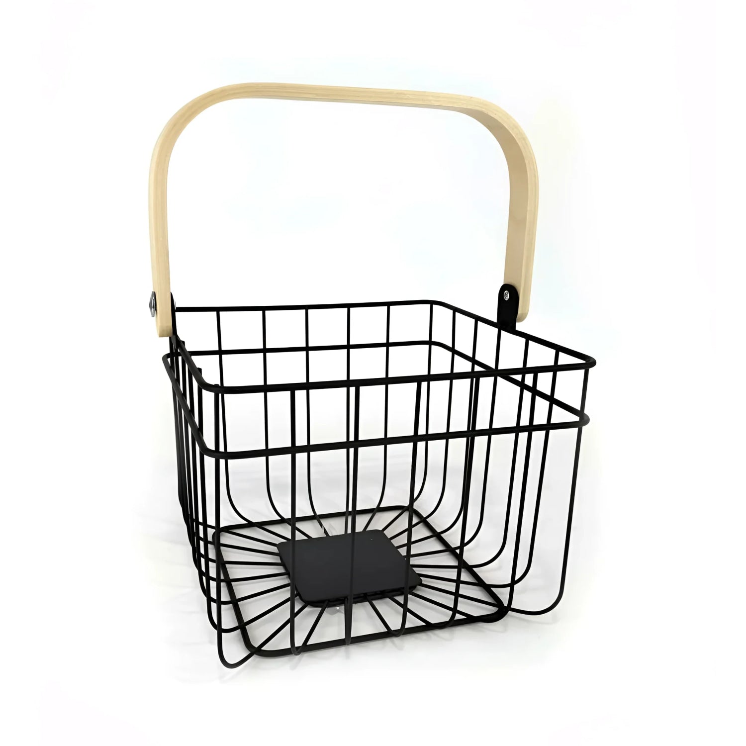 Metal Basket Black kitchen home organizer fruit wood handle bathroom bedroom wardrobes 26cm SQUARE