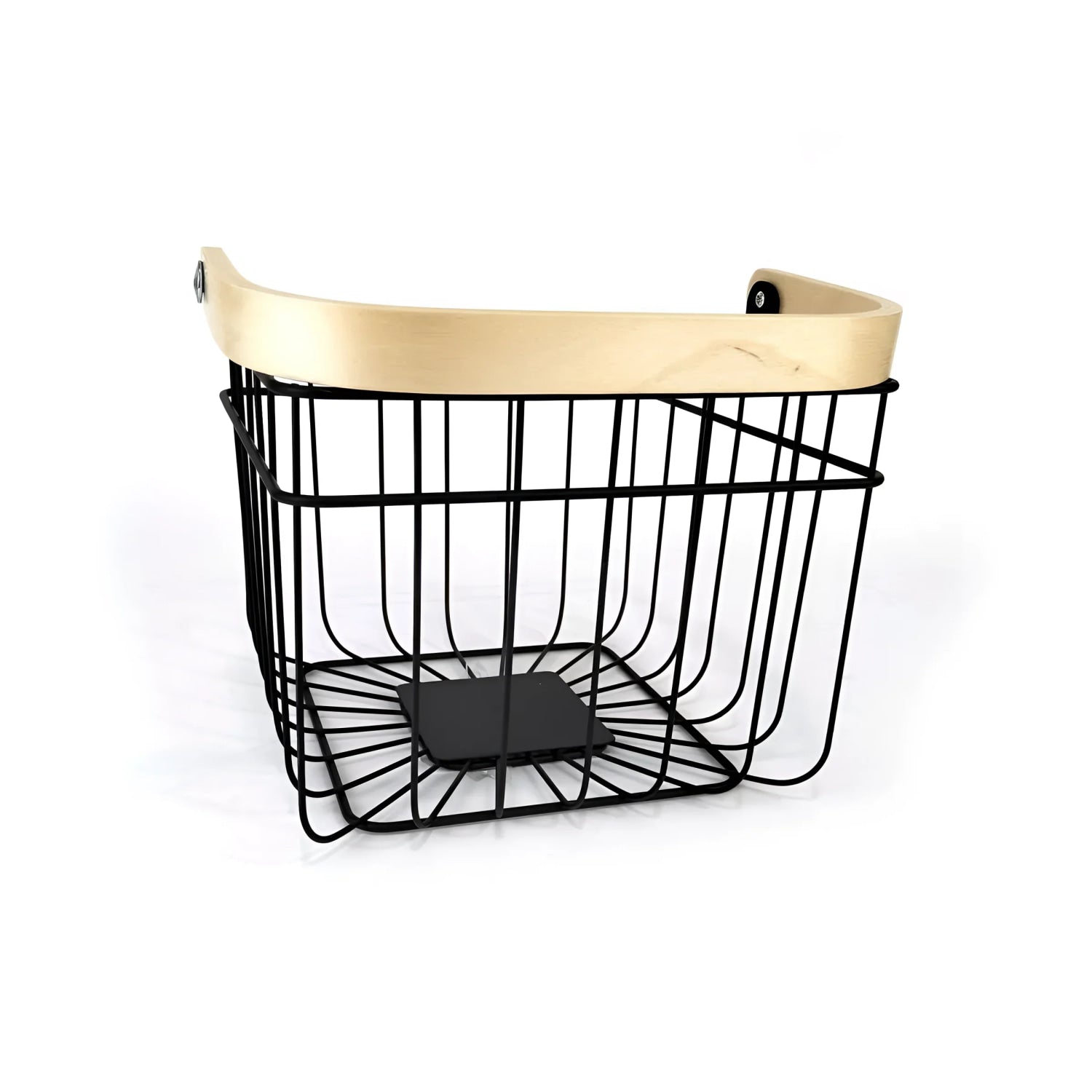 Metal Basket Black kitchen home organizer fruit wood handle bathroom bedroom wardrobes 26cm SQUARE