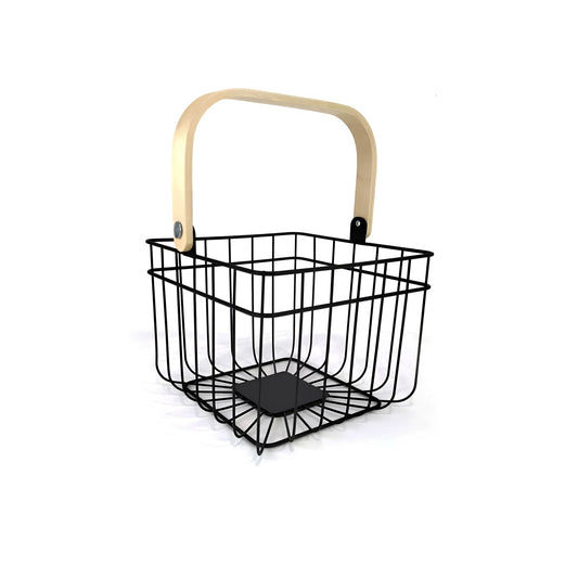 Metal Basket Black kitchen home organizer fruit wood handle bathroom bedroom wardrobes 26cm SQUARE