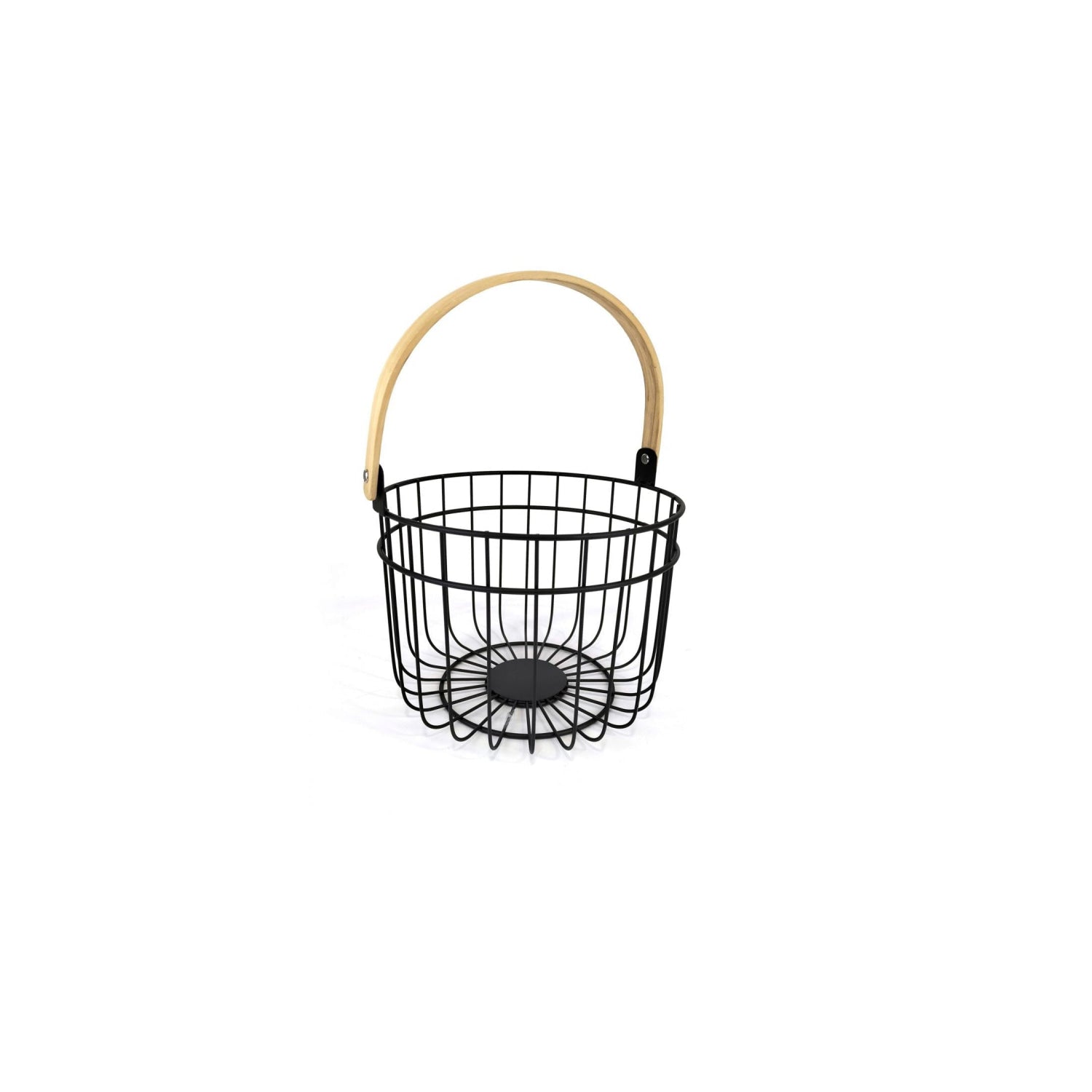 Metal Basket Black kitchen home organizer fruit wood handle bathroom bedroom wardrobes 26cm ROUND