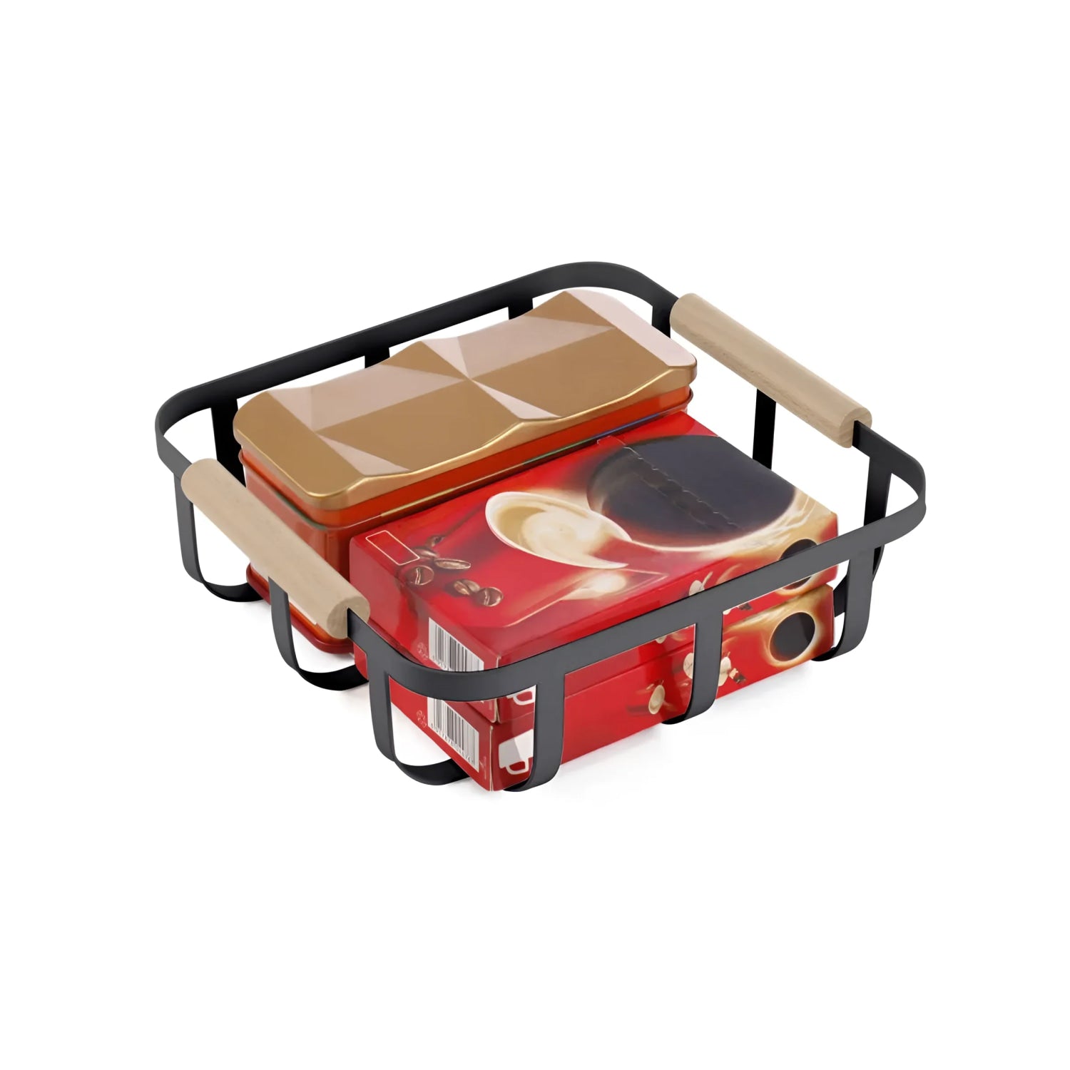 Metal Wood Storage kitchen home basket 23x23x8cm Confortime