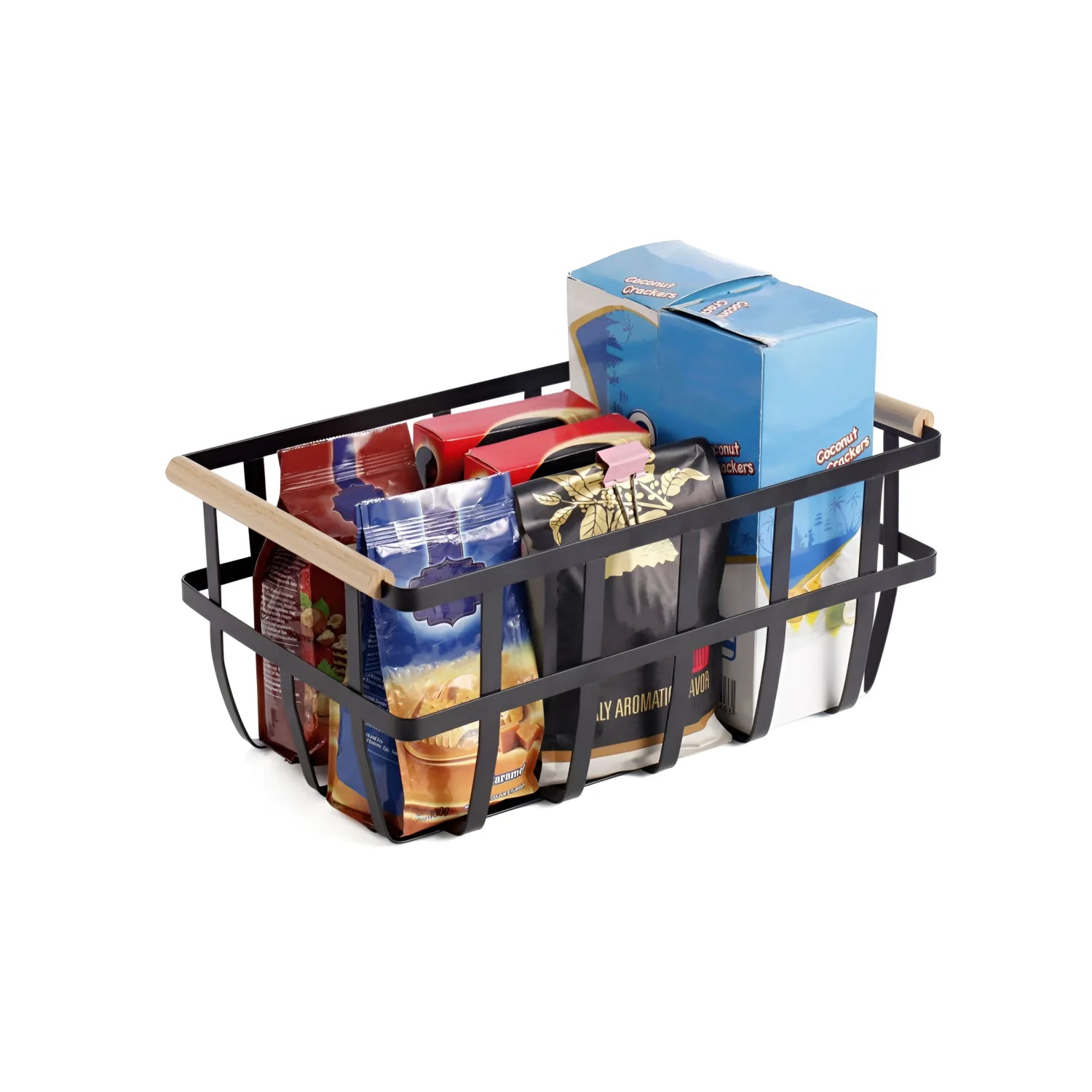 Metal Wood Storage kitchen home basket 36x22x15.5cm Confortime