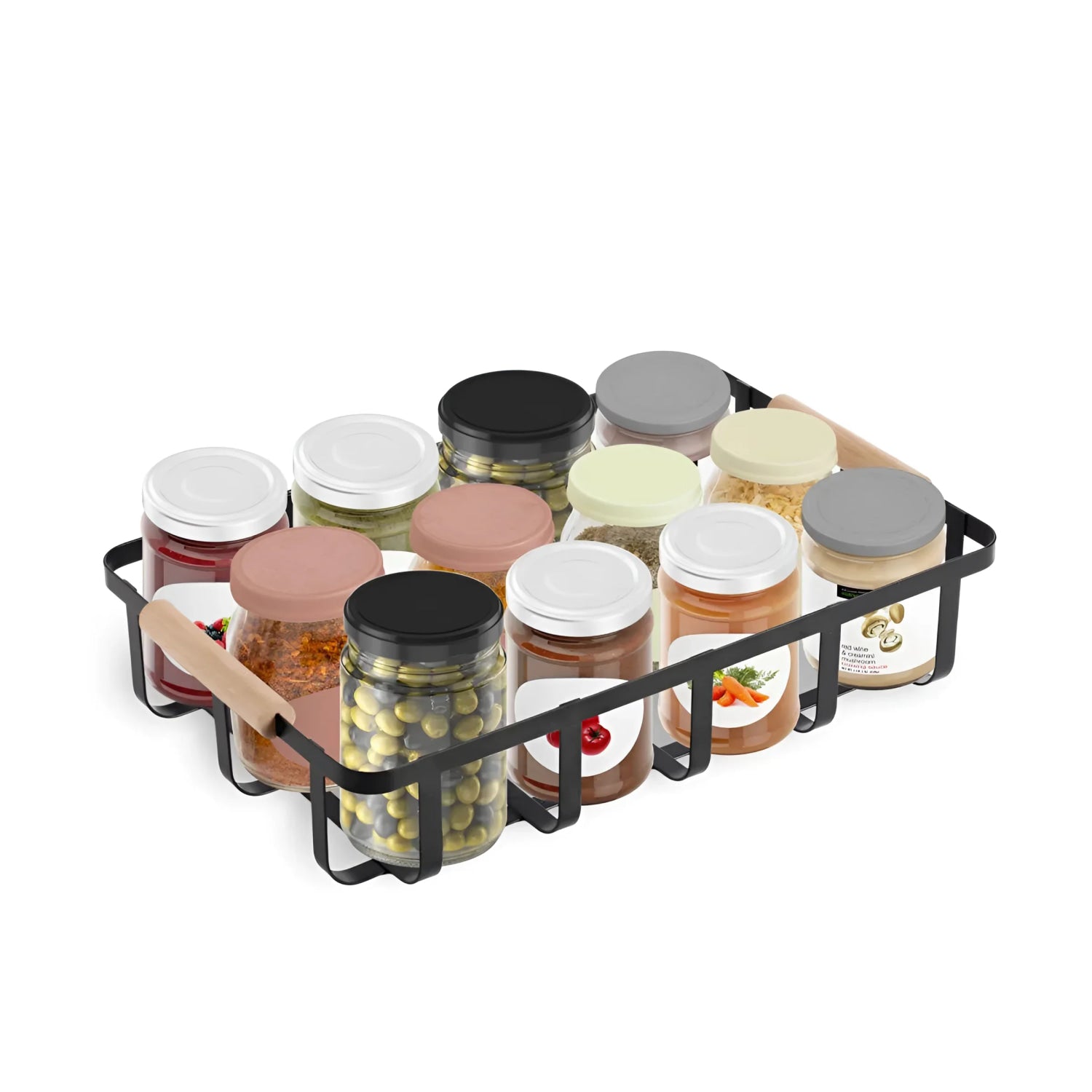 Metal Wood Storage kitchen home basket 36x24.3x8cm Confortime