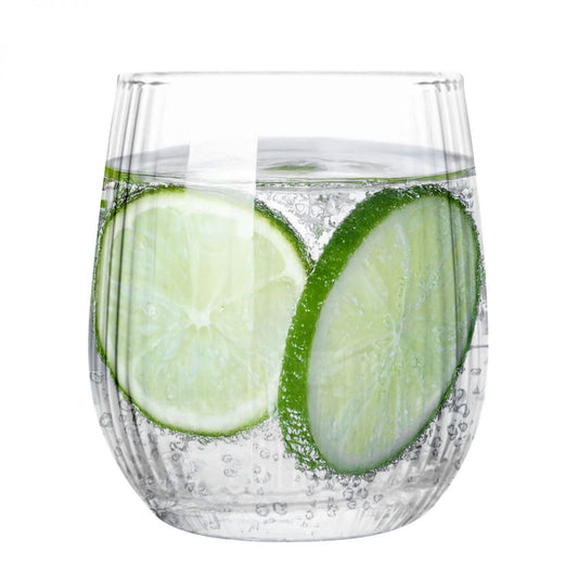 Nalon Fiber 360ml drinking glass tumbler with sparkling water and lime slices