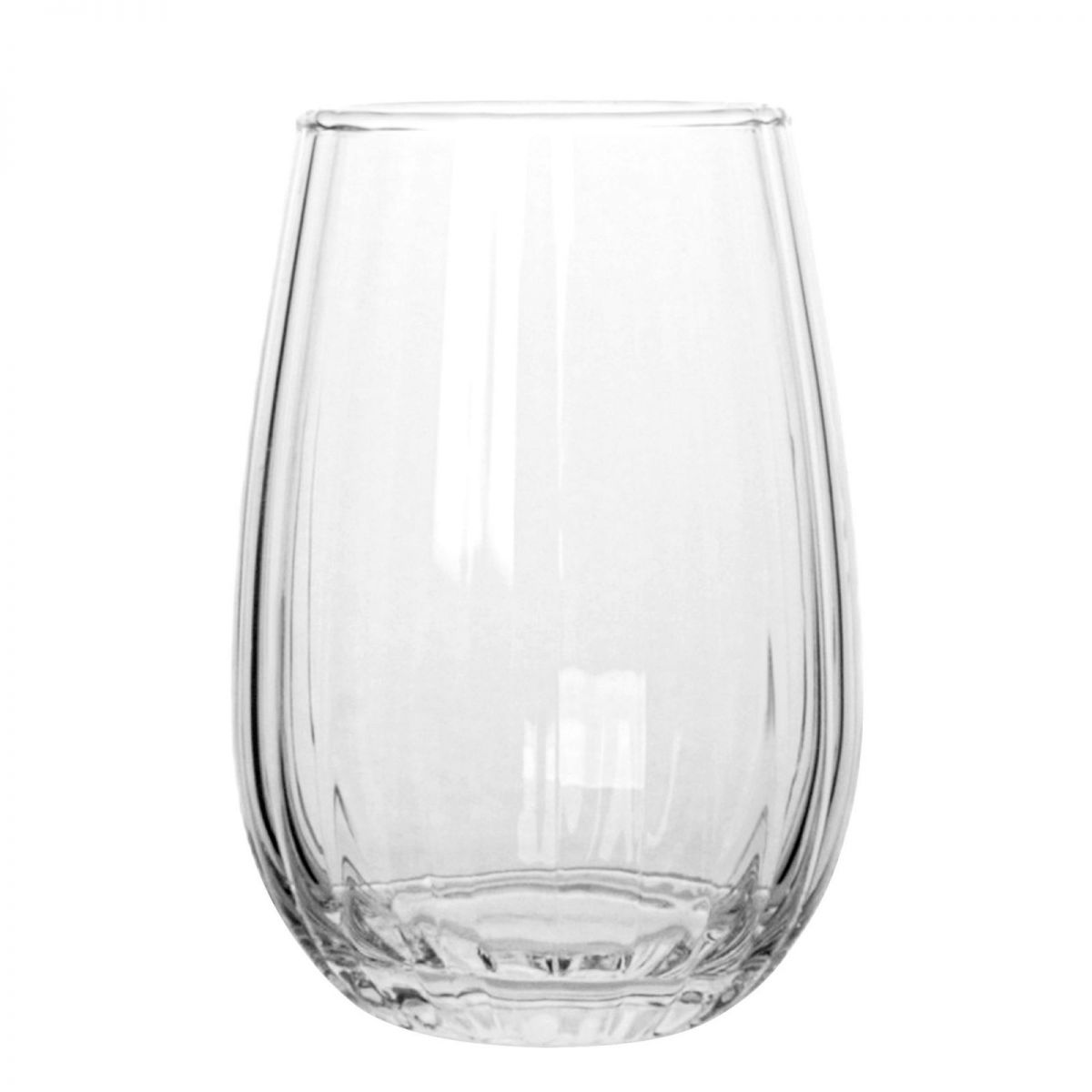 Clear stemless Nalon Optic 400ml drinking glass with subtle vertical ridges for water juice cocktails