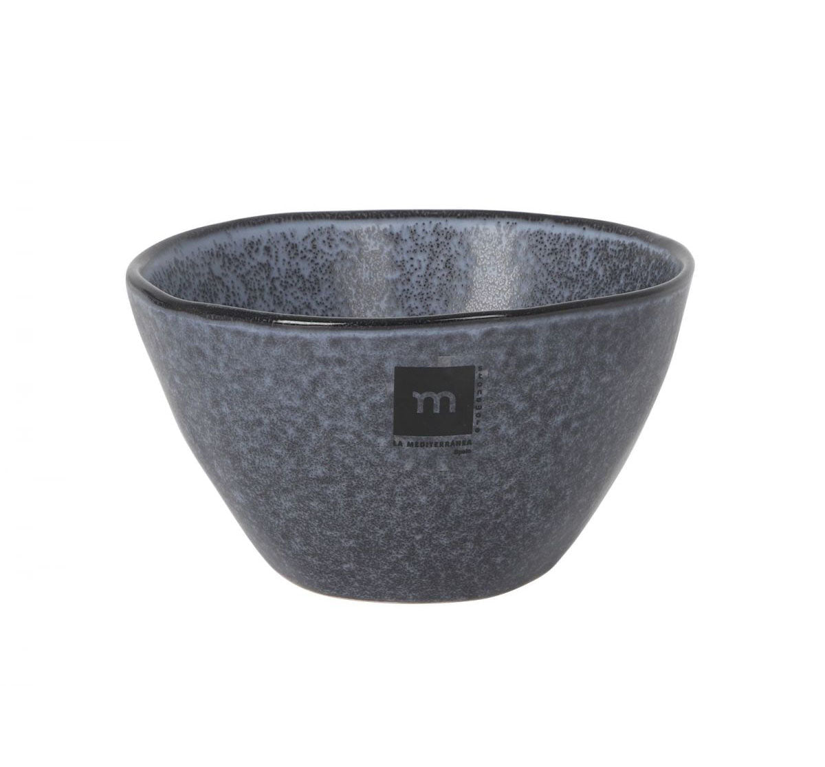 Nebula 14x8cm irregular stoneware bowl with speckled gray finish and tm logo