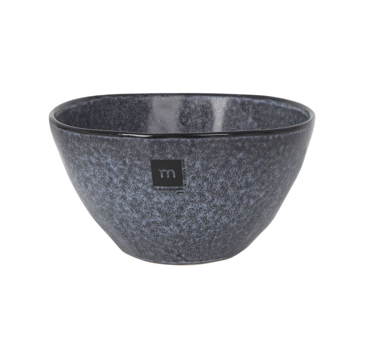 Nebula stoneware pasta bowl with speckled gray finish and m logo