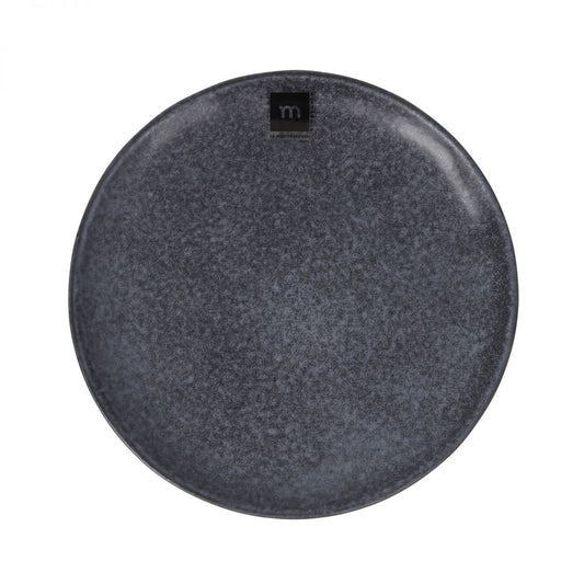 Black matte Nebula 21cm irregular stoneware dessert plate with speckled texture and m logo