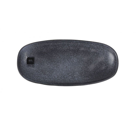 Black textured oval Nebula ceramic plate with m logo 25.7x11.8cm