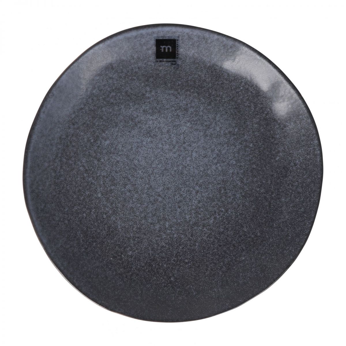 20-inch black drum head with textured finish and M logo on Nebula stoneware plate