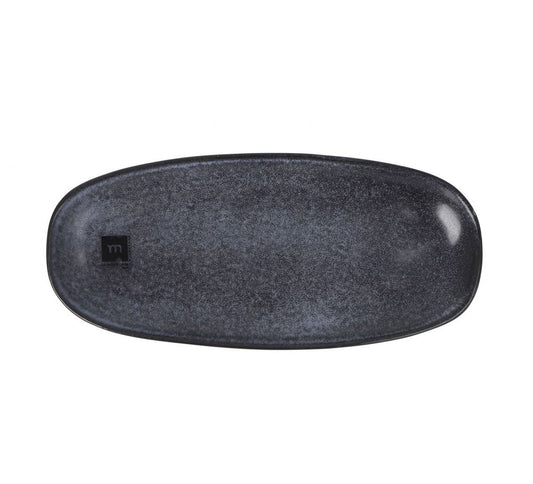 Black textured ceramic Nebula oval tapas dish tray 30x13.7cm