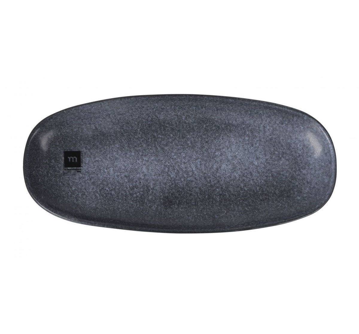 Black speckled oval Nebula tray with TTI logo, 33.5x15cm irregular tapas dish