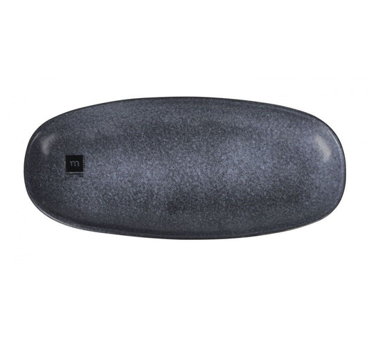Black speckled oval Nebula tray with TTI logo, 33.5x15cm irregular tapas dish