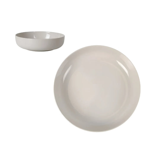 Two white ceramic dishes in the Nordic Ivory Glossy 18cm Bowl for elegant tableware