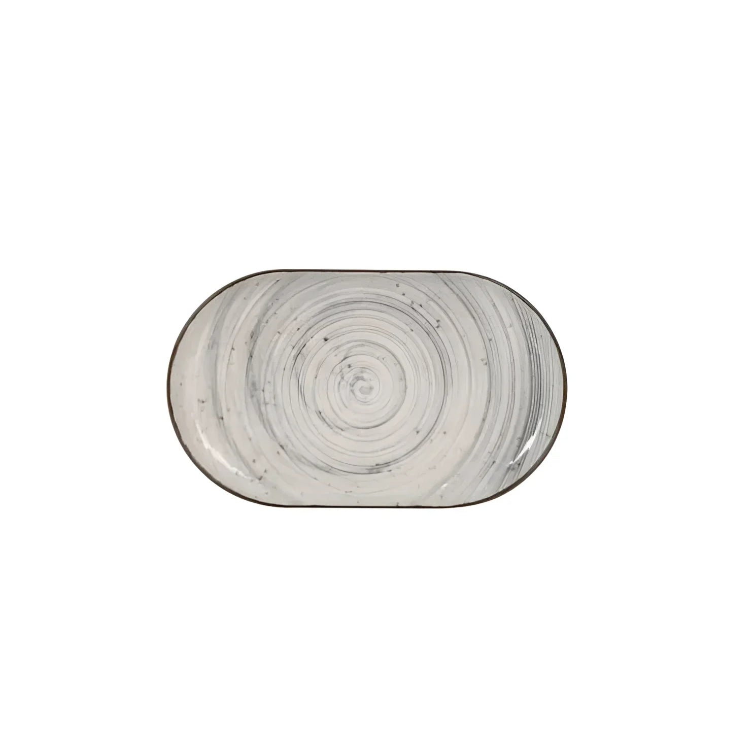 Oval marble-patterned serving platter in grey swirl stoneware for desserts and tapas