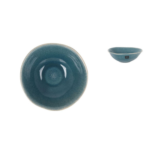 Teal glossy ceramic bowl from Ocean Blue collection, irregular shape, 770ml capacity