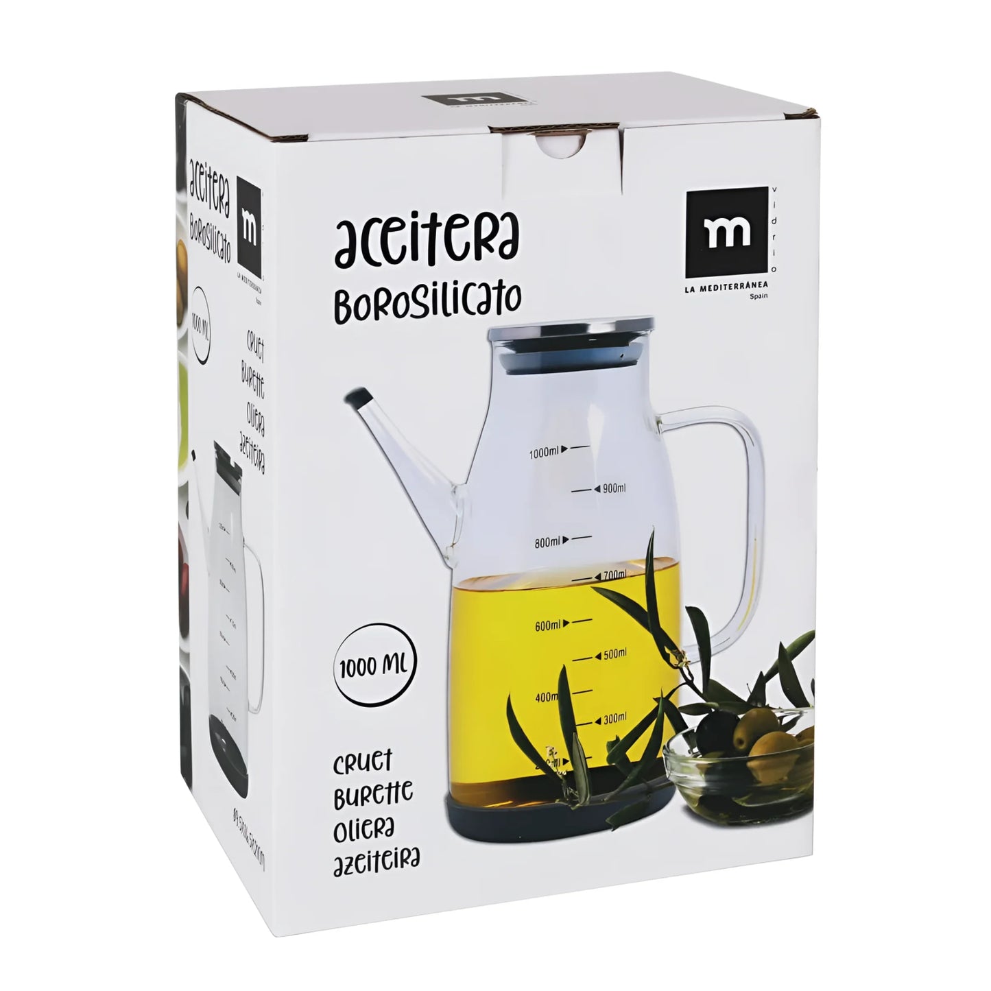 Olive oil bottle dispenser borosilicate 1L La Mediterranea