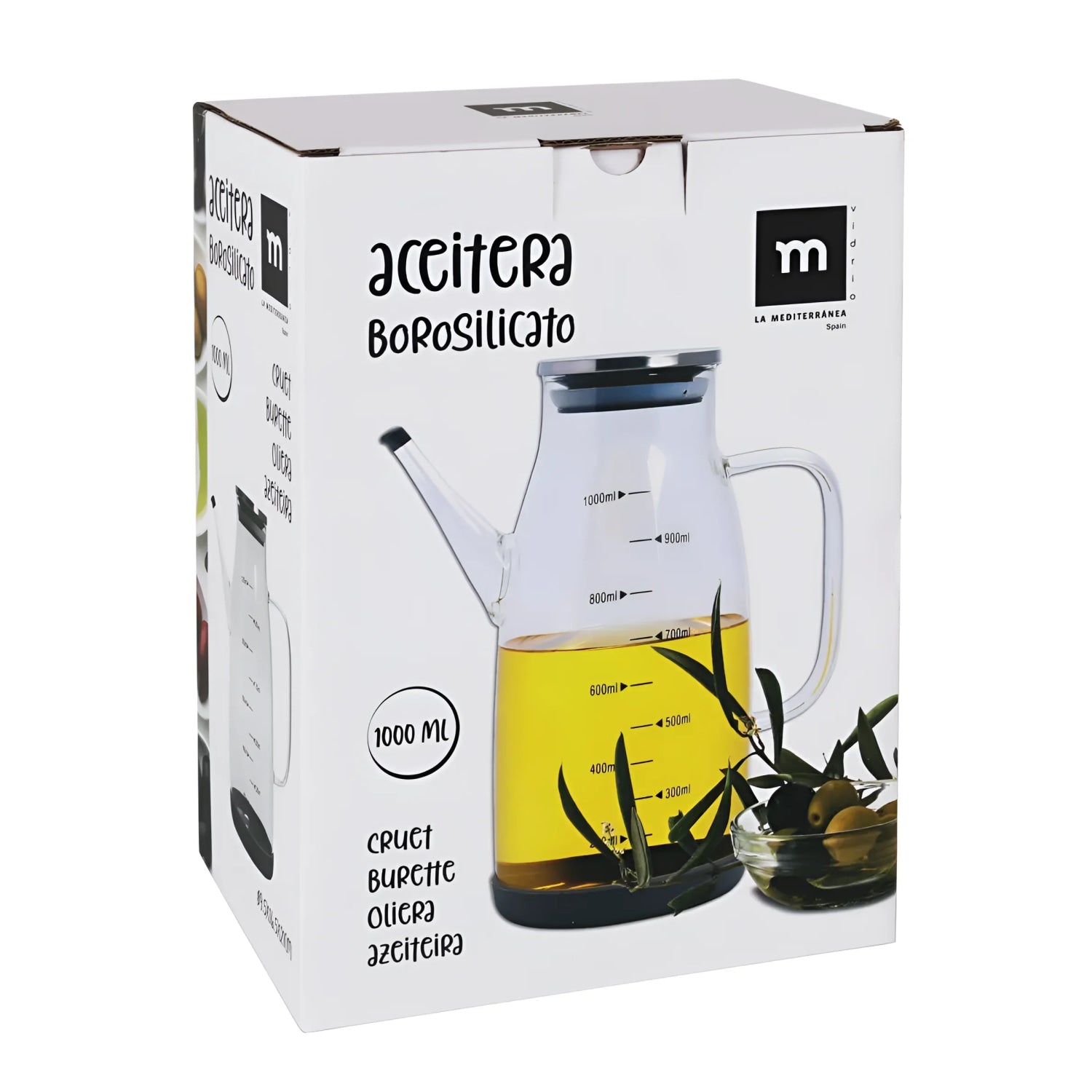Olive oil bottle dispenser borosilicate 1L La Mediterranea