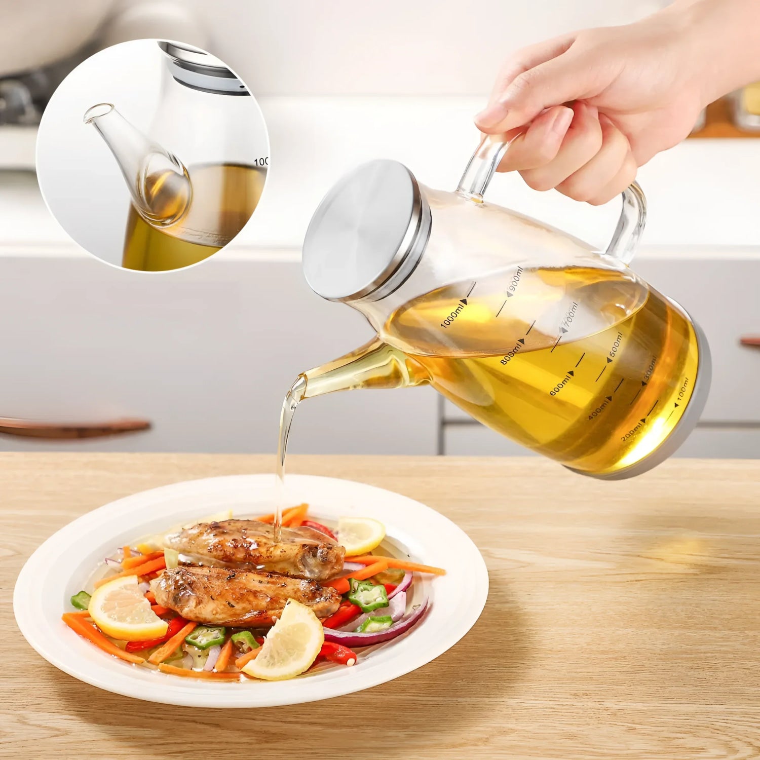 Olive oil bottle dispenser borosilicate 1L La Mediterranea
