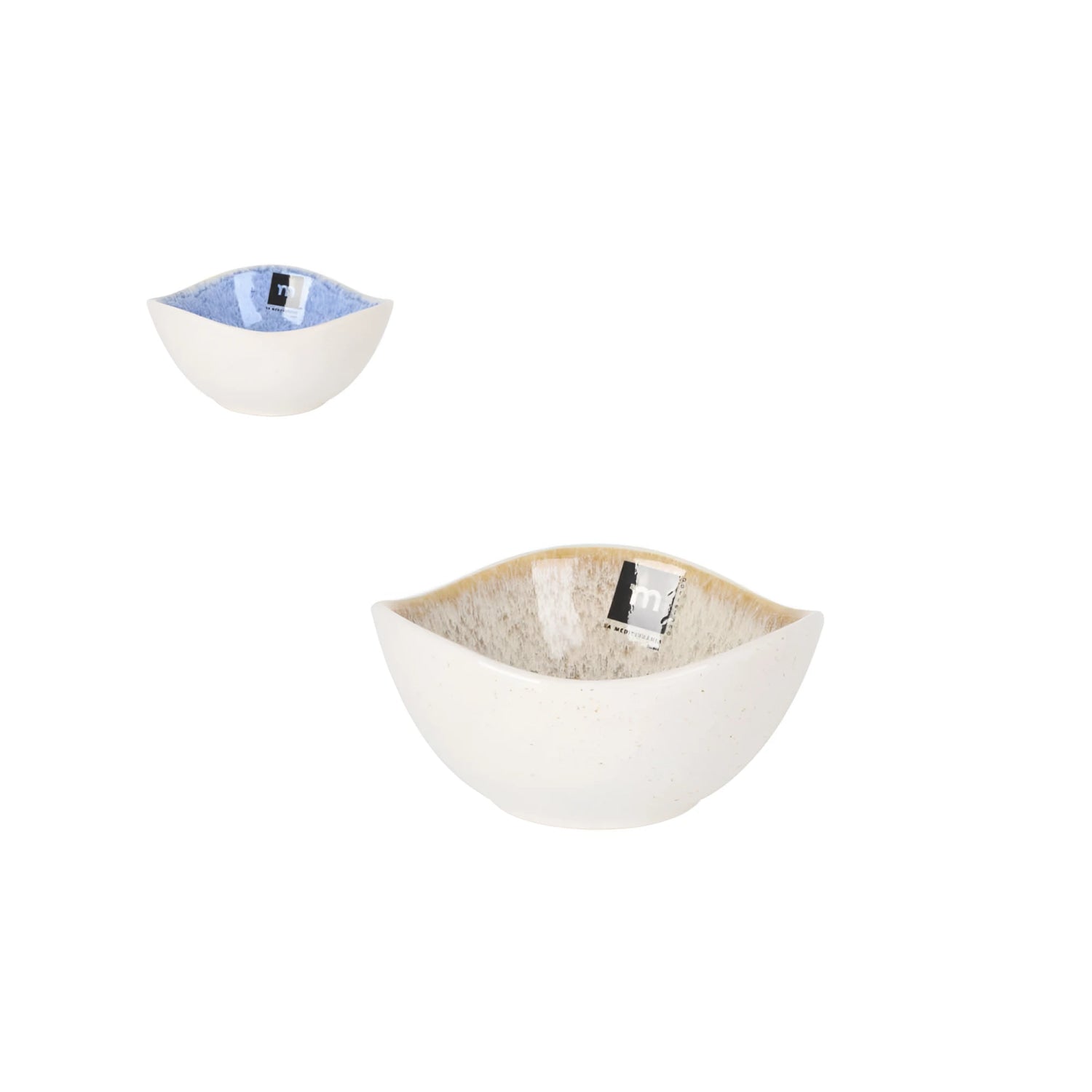 White ceramic Pica Pica ramekin with wavy rim and speckled beige glaze