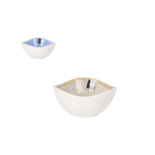 White ceramic Pica Pica ramekin with wavy rim and speckled beige glaze