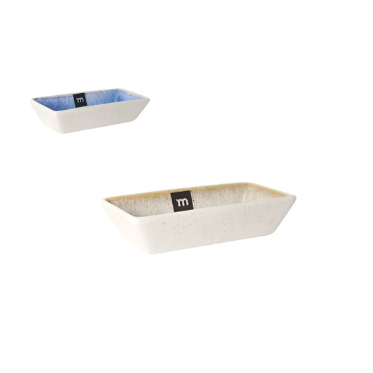 Pica Pica assorted ramekins in blue and beige, speckled white exterior