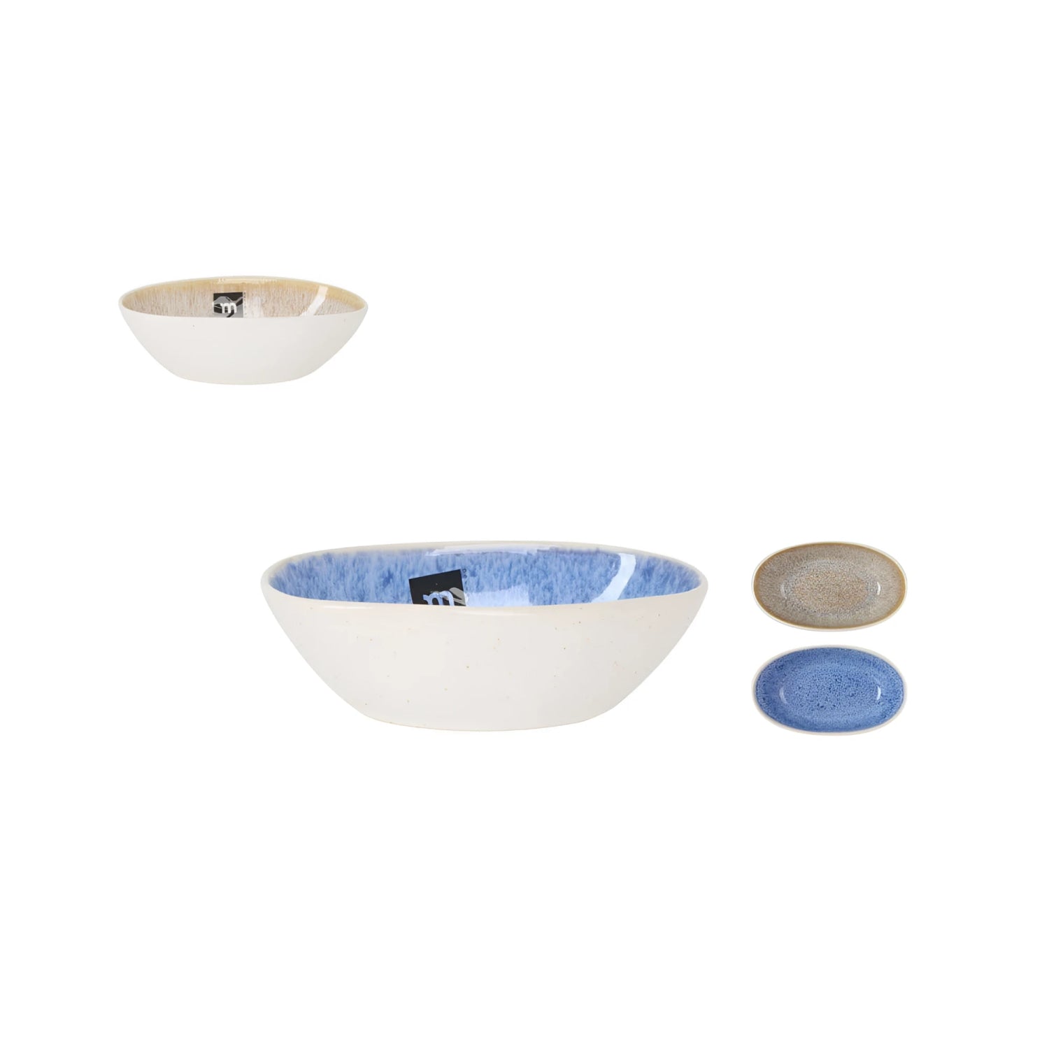 White ceramic Pica Pica ramekin with blue interior and textured rim