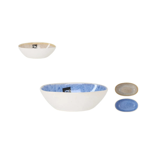 White ceramic Pica Pica ramekin with blue interior and textured rim