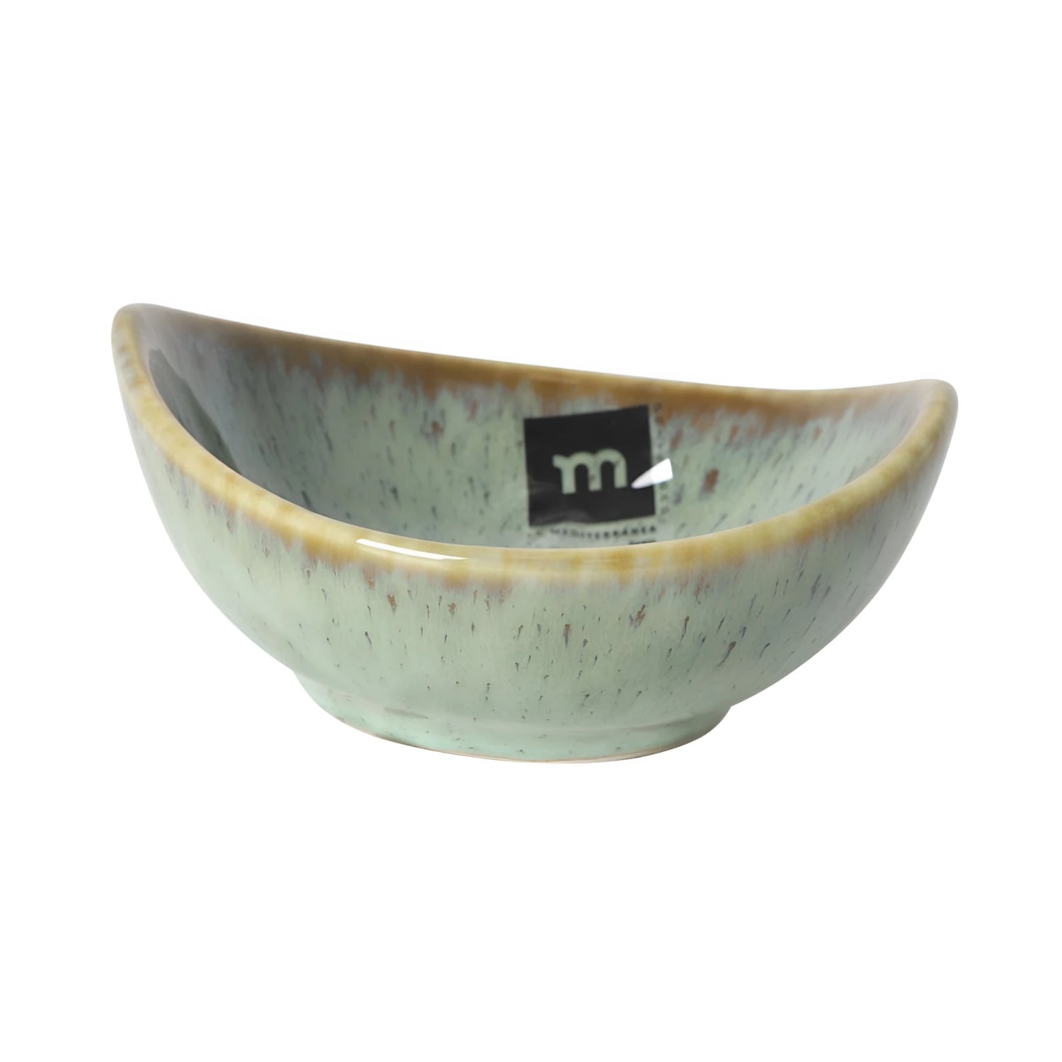 Pica Pica green blue ramekin with speckled light green glaze and golden rim
