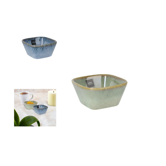 Pica Pica square green blue ramekin with speckled glaze and rustic edges