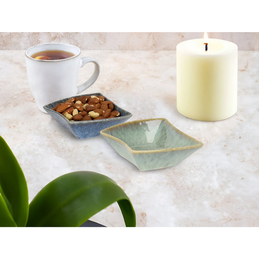 Pica Pica 12x12x4.2cm green blue ramekin with textured muted blue glaze