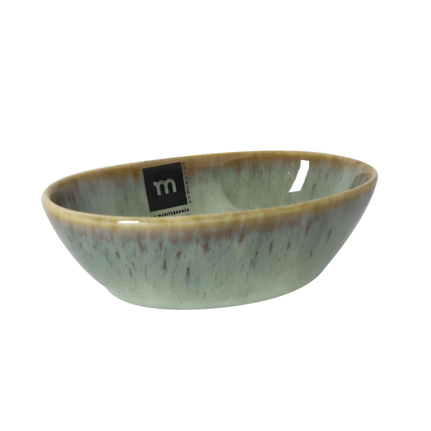 Pica Pica 14x8.5x4cm green blue ramekin with mottled green beige glaze