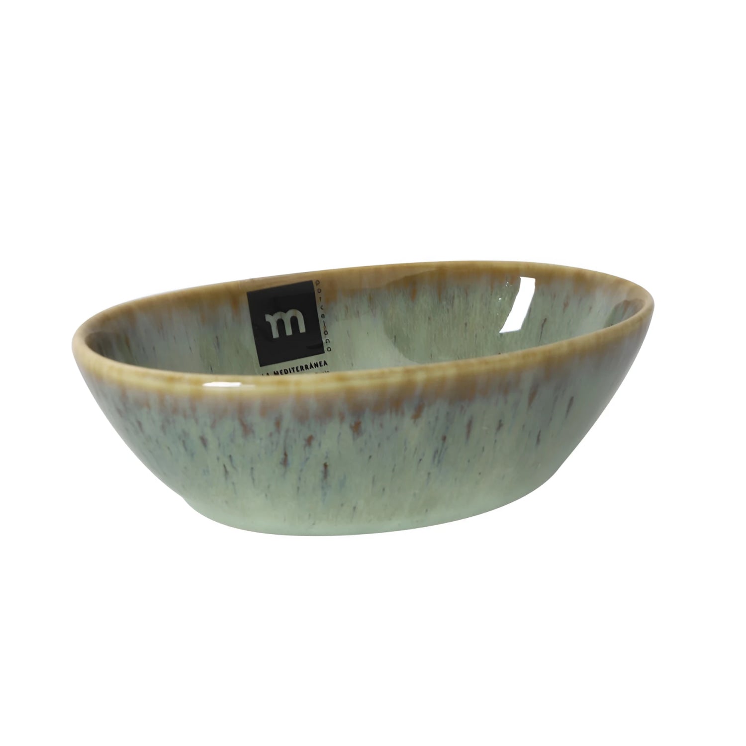 Pica Pica 14x8.5x4cm green blue ramekin with mottled green beige glaze